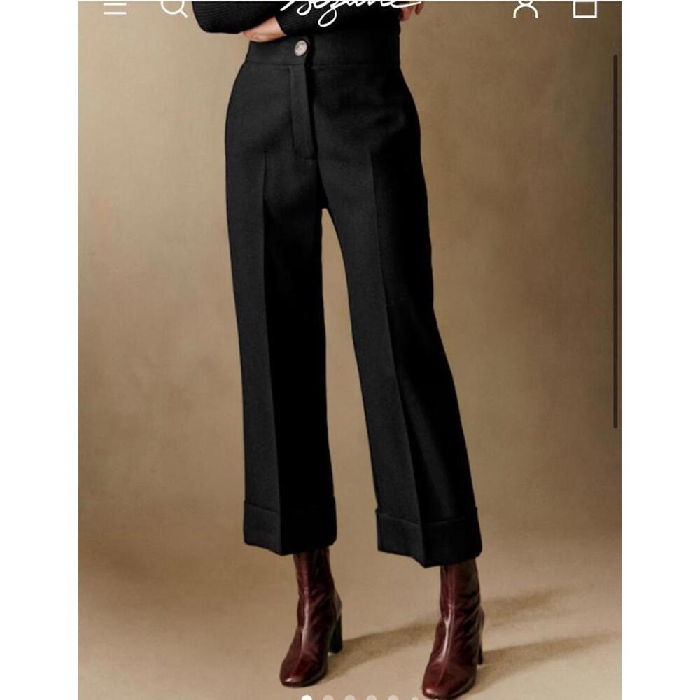 Sézane Navy Cropped Damon Trouser Wide-Leg Pants Size 44 US 12